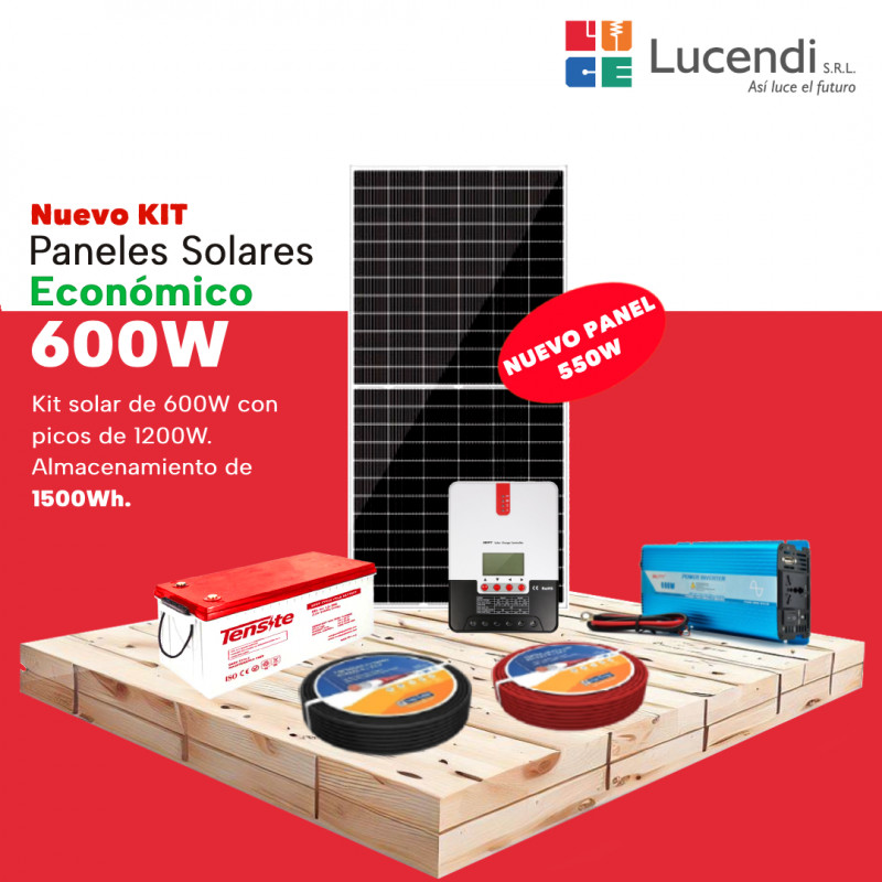 Lucendi Kit Solar ECONÓMICO para Autoconsumo de 0.6kW 120V, 1500Wh de Almacenamiento, 1 Panel de 550W