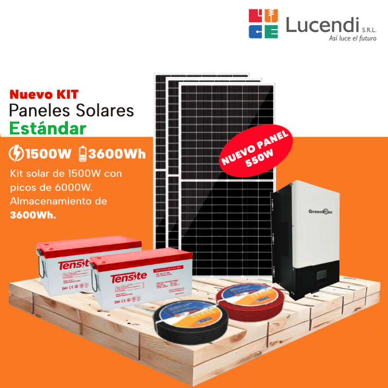 Lucendi Kit Solar ESTÁNDAR para Autoconsumo de 1.5kW 120V, 3600Wh de Almacenamiento, 3 Paneles de 550W